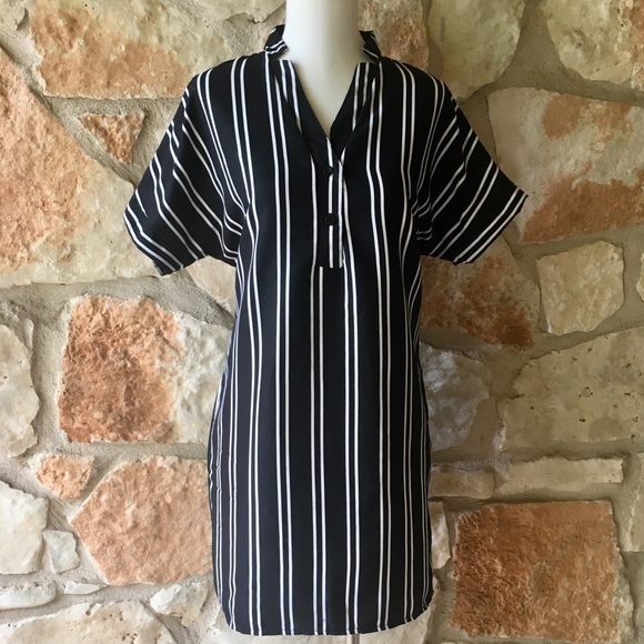 The Addison Black and White Striped Shirt Dress - Picture 6 of 8
